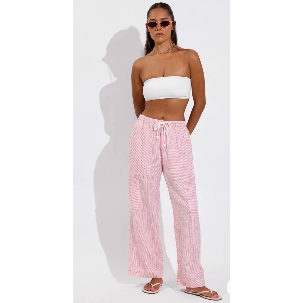 Left On Friday Carry On Pant XL Linen Wide Leg Coastal Stripe Sweet Chili Heat